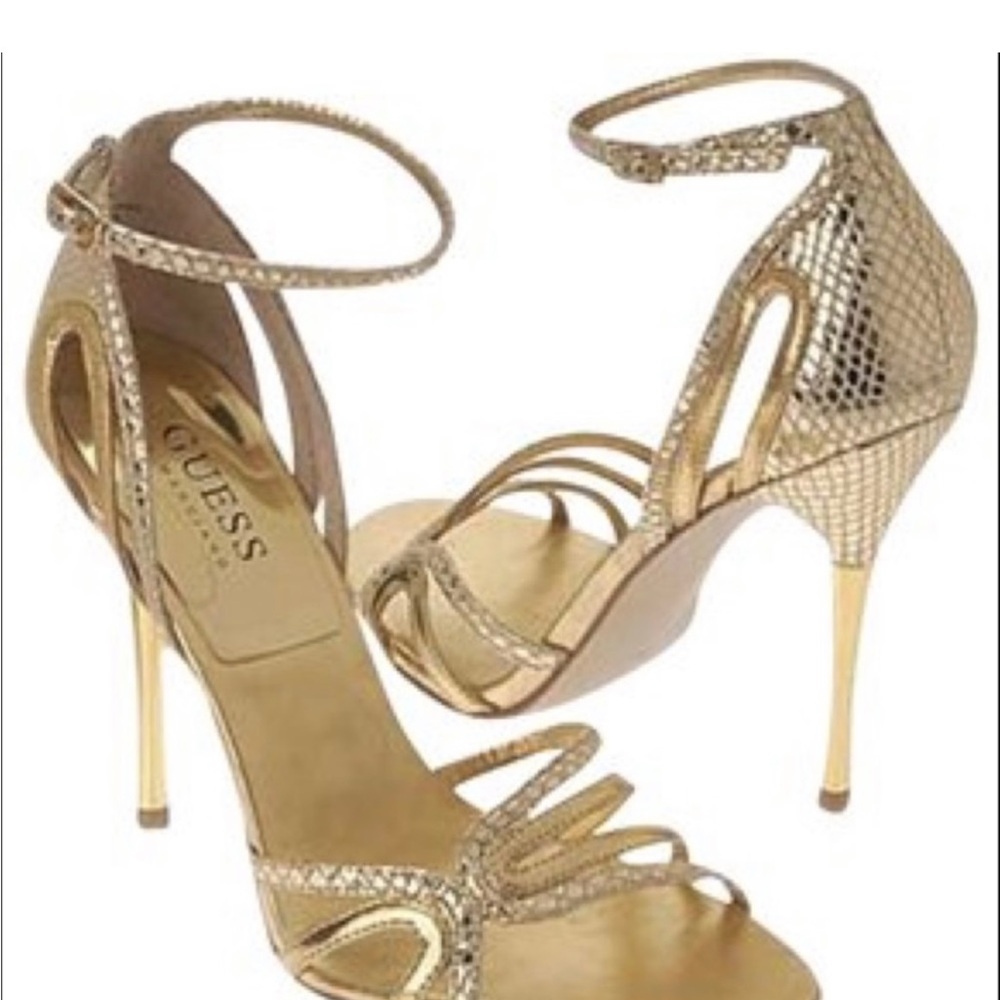 Guess Gold Stiletto Heels with Strappy Design